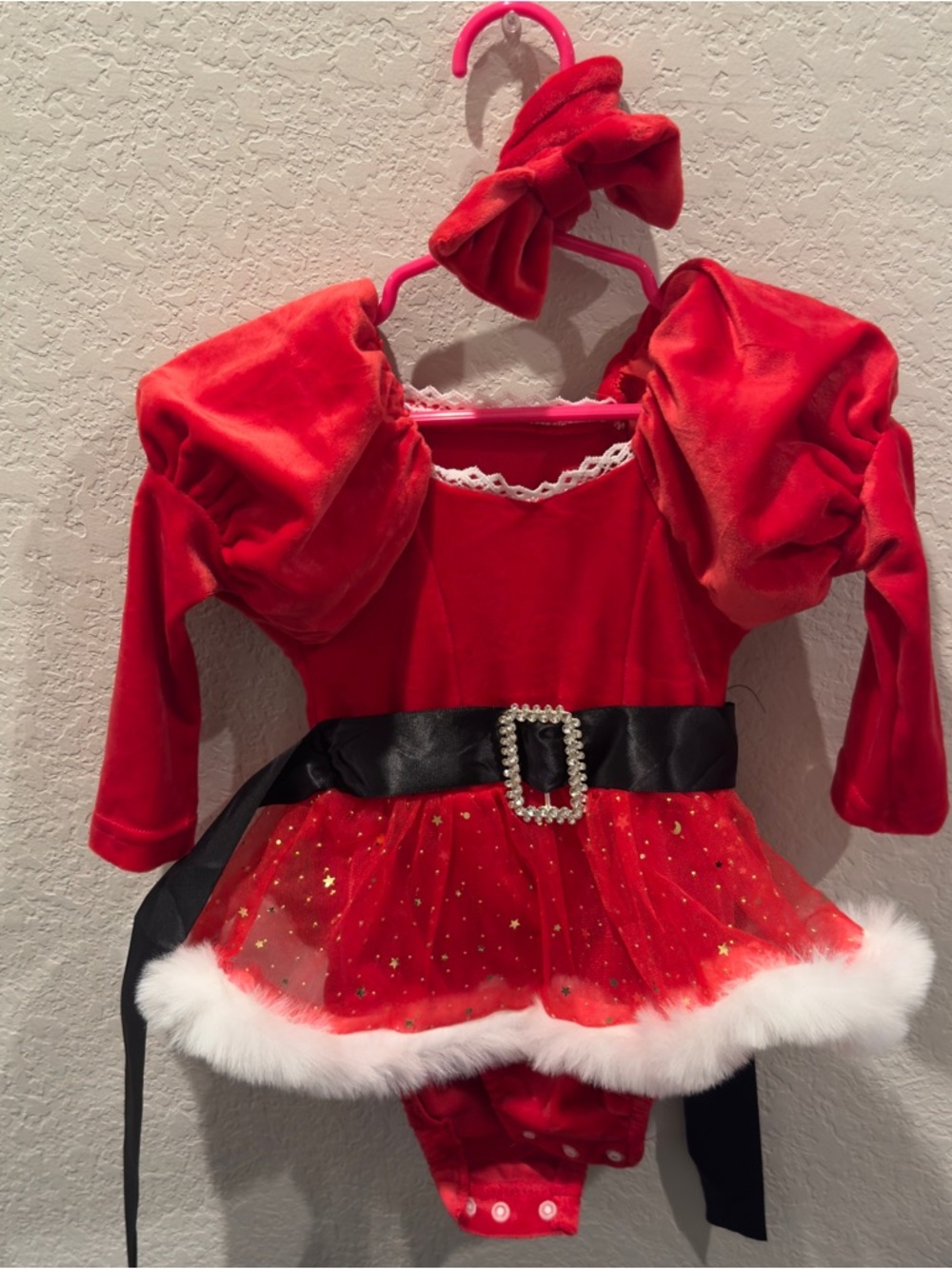 Girls Red Holiday Velvet Costume Dress with Belt and Bow